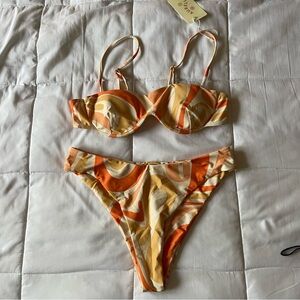 Retro Swirl Bikini Set in Orange and Cream